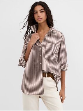 LOFT Striped Poplin Everyday Oversized Pocket Shirt |*NWT*| Size: XXL